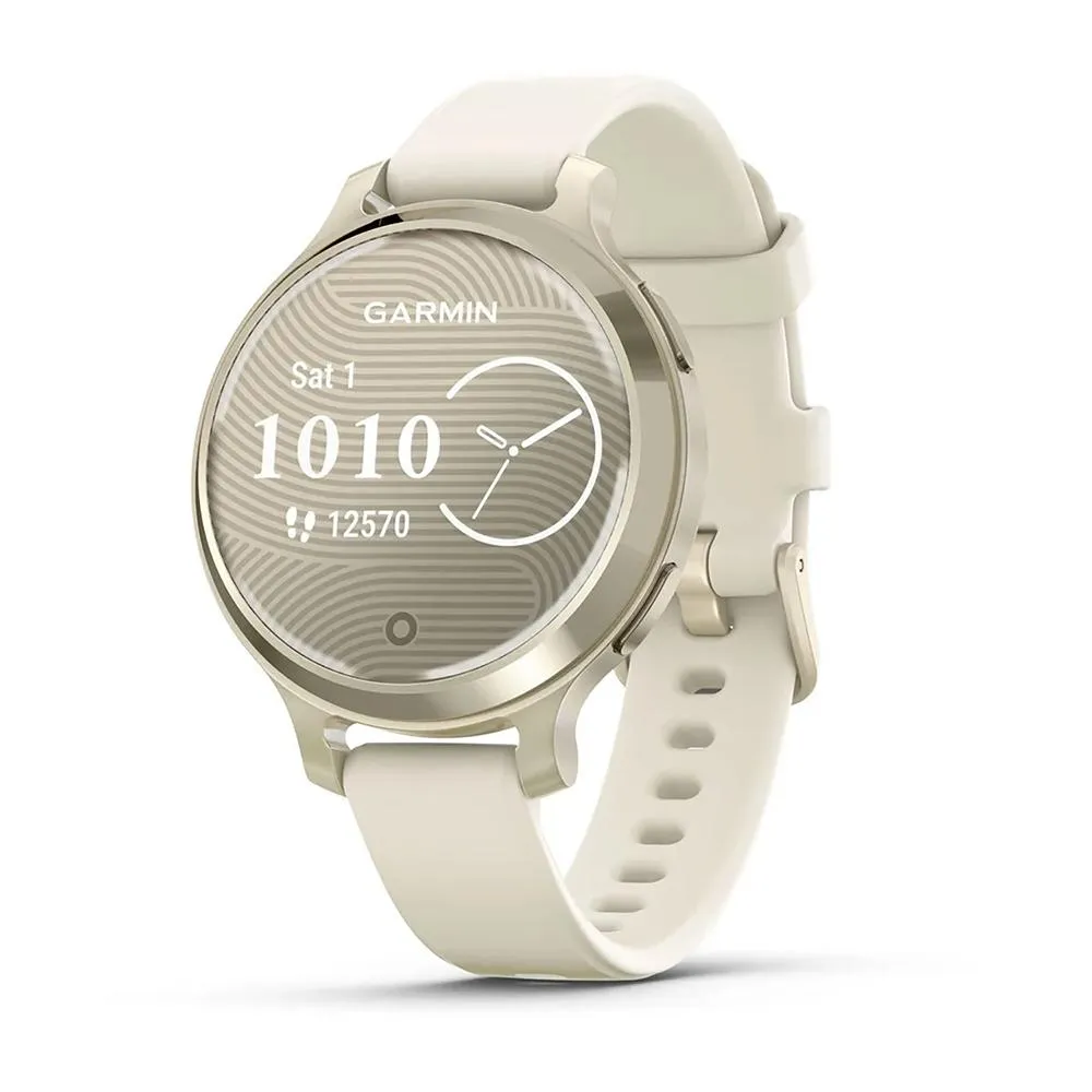 Garmin Lily 2 Active Smartwatch Gold with Bone Silicone Band   Towel and Light