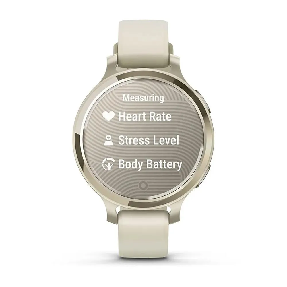Garmin Lily 2 Active Smartwatch Gold with Bone Silicone Band   Towel and Light