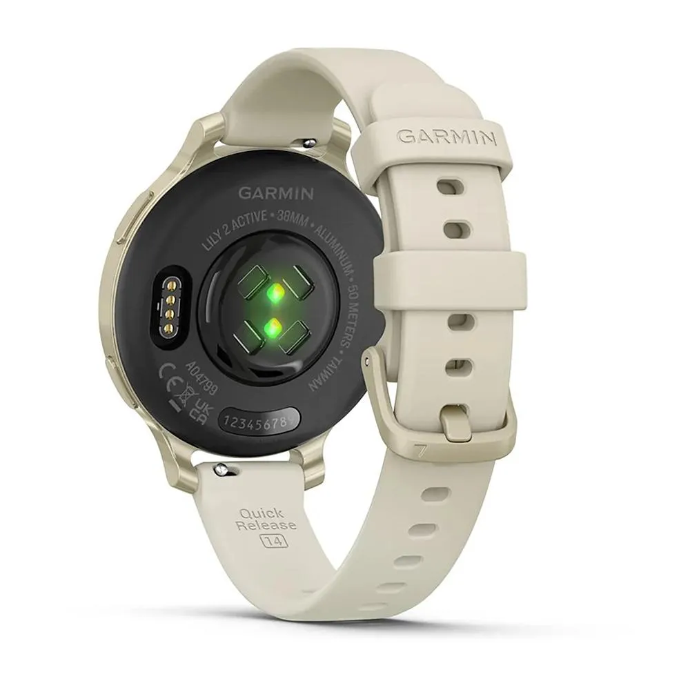 Garmin Lily 2 Active Smartwatch Gold with Bone Silicone Band   Towel and Light