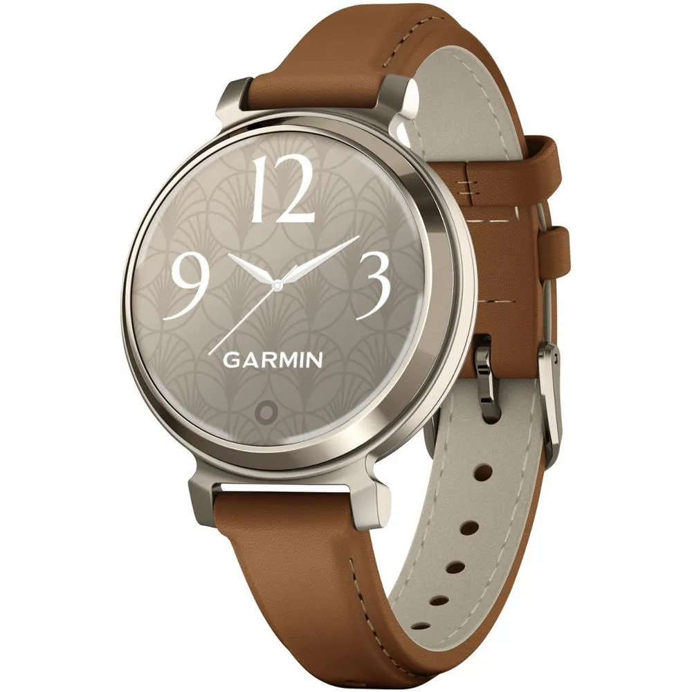 Garmin Lily 2 Classic Cream Gold w/ Tan Leather Band Smartwatch   Accessories Bundle