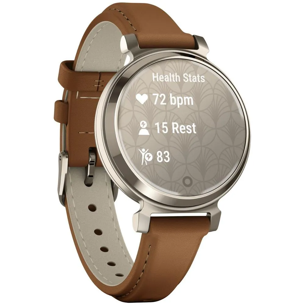 Garmin Lily 2 Classic Cream Gold w/ Tan Leather Band Smartwatch   Accessories Bundle