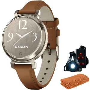 Garmin Lily 2 Classic Cream Gold w/ Tan Leather Band Smartwatch   Accessories Bundle