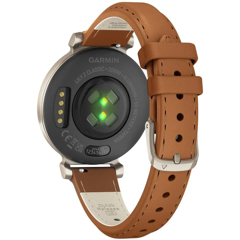 Garmin Lily 2 Classic Cream Gold w/ Tan Leather Band Smartwatch   Accessories Bundle