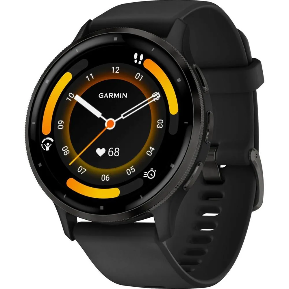 Garmin Venu 3 Fitness GPS Smartwatch Steel Bezel w/ Black Case   Warranty Bundle