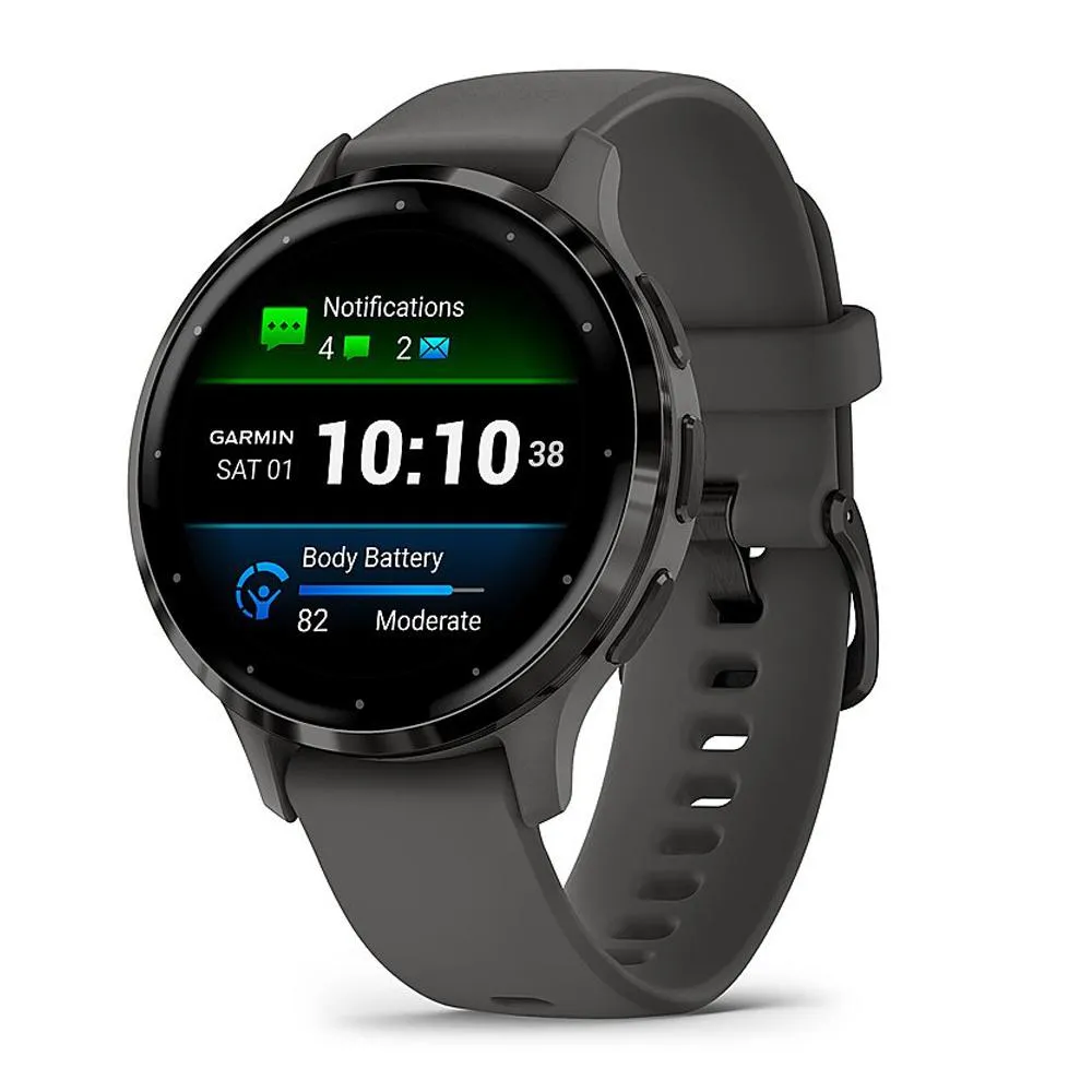 Garmin Venu 3S Fitness GPS Smartwatch Steel Bezel w/ Pebble Gray Case   Accessories Kit