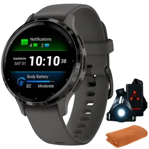 Garmin Venu 3S Fitness GPS Smartwatch Steel Bezel w/ Pebble Gray Case   Accessories Kit