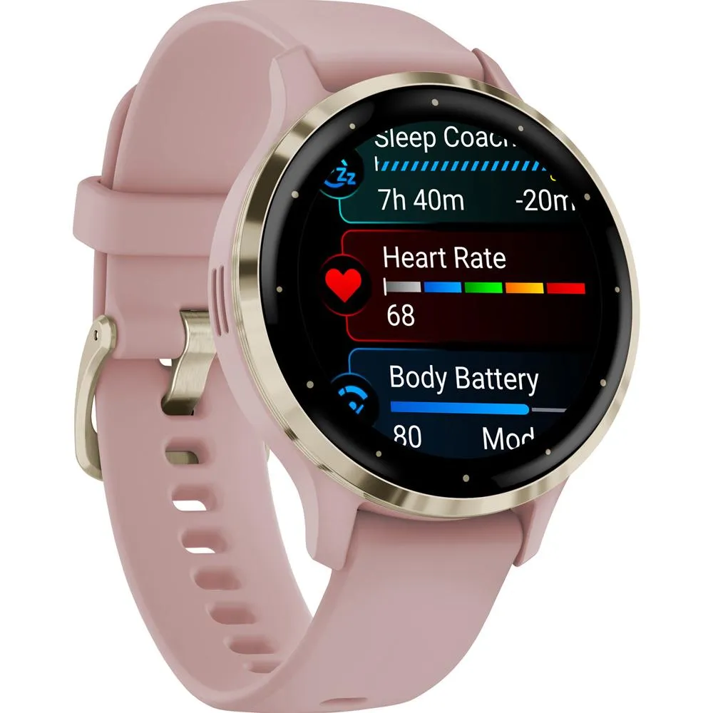 Garmin Venu 3S GPS Smartwatch Gold with Rose Case 41mm   2 Year Warranty Bundle