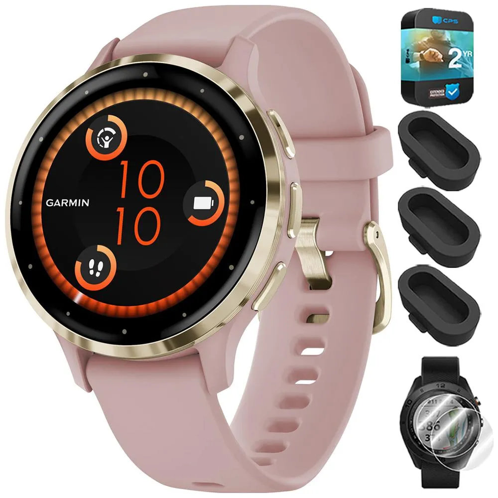 Garmin Venu 3S GPS Smartwatch Gold with Rose Case 41mm   2 Year Warranty Bundle