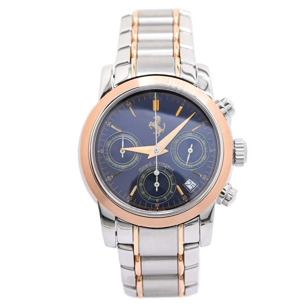 Girard Perregaux Men's Two Tone Rose Gold and Stainless Steel Ferrari Chronograph 38mm Blue Chronograph Dial Watch Reference #: 8020
