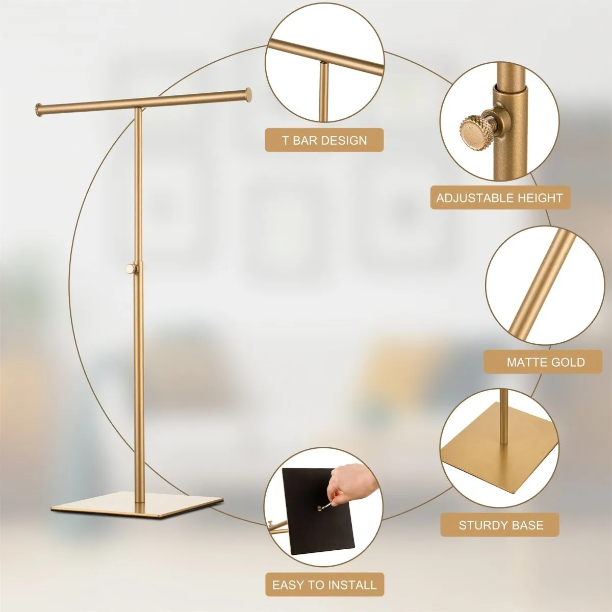 Gold Tabletop Purse Display Stand - Set of Two Tabletop T Bar Handbag Display Stand