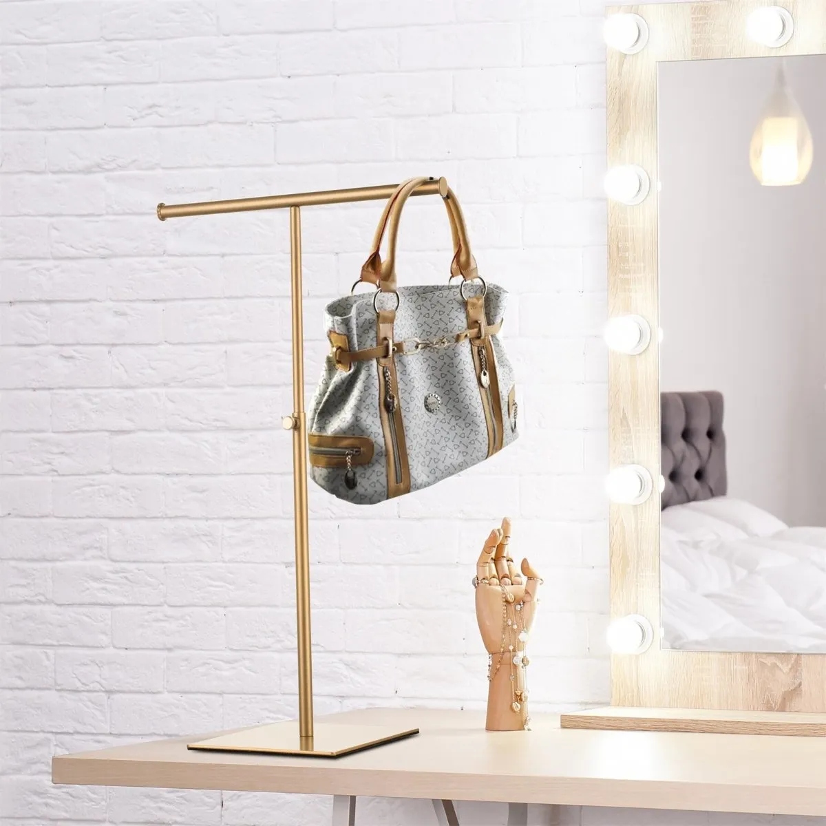 Gold Tabletop Purse Display Stand - Set of Two Tabletop T Bar Handbag Display Stand