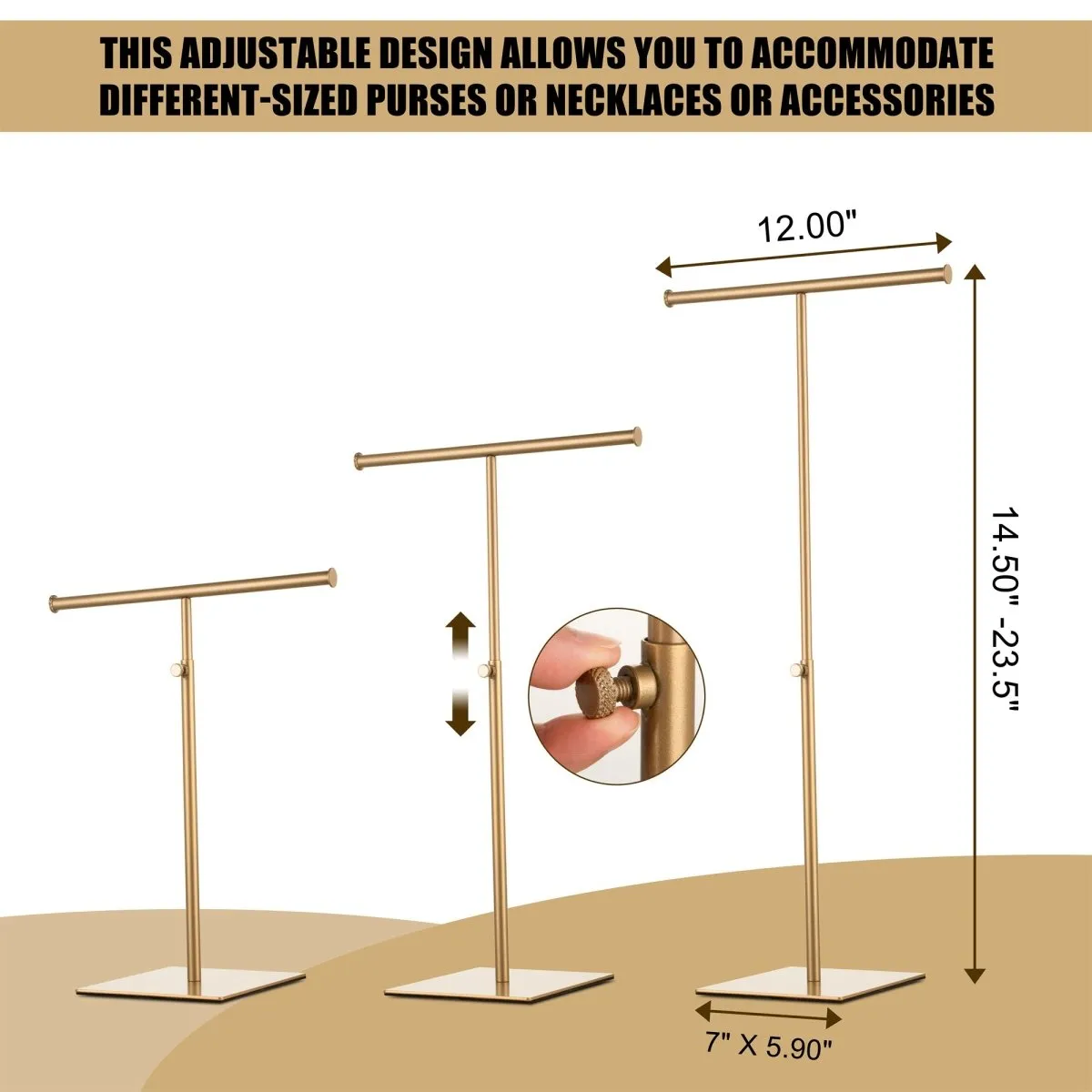 Gold Tabletop Purse Display Stand - Set of Two Tabletop T Bar Handbag Display Stand