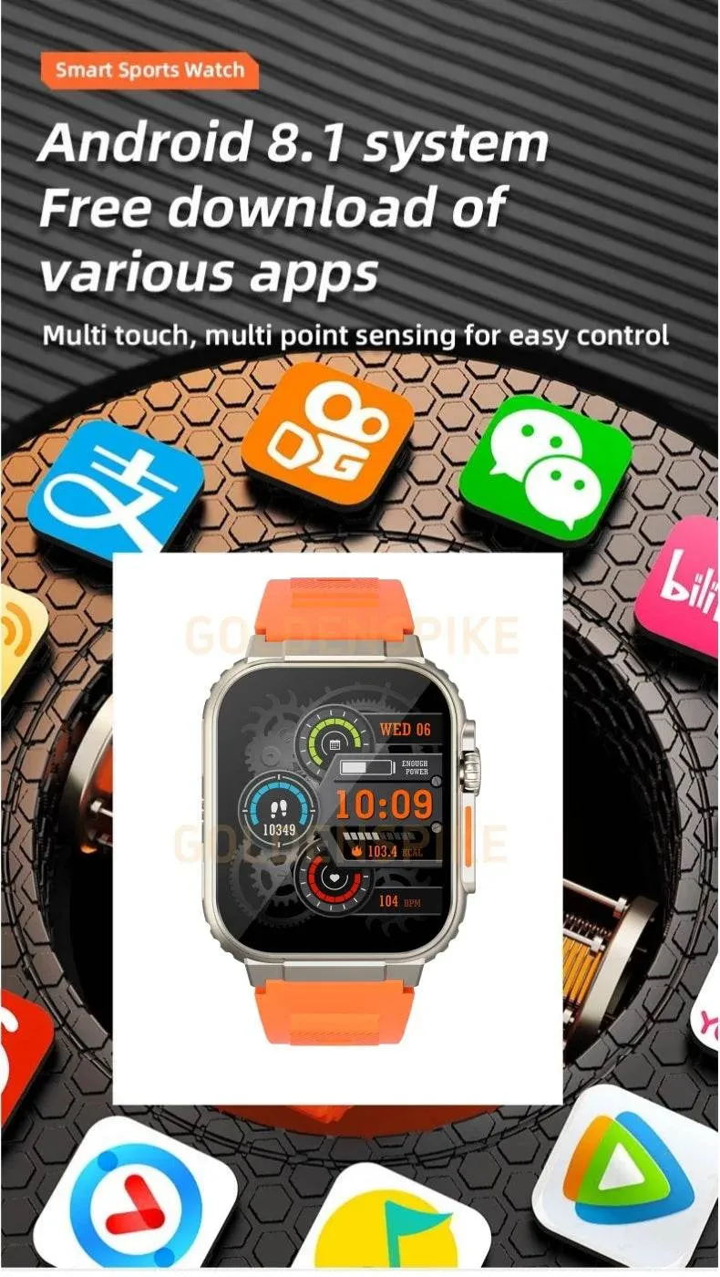 GOLDENSPIKE S10 Ultra Smartwatch 4G Android Titanium alloy 2.2inch AMOLED Screen with 8MP Camera WIFI GPS Google Play Store Smartwatch 256GB