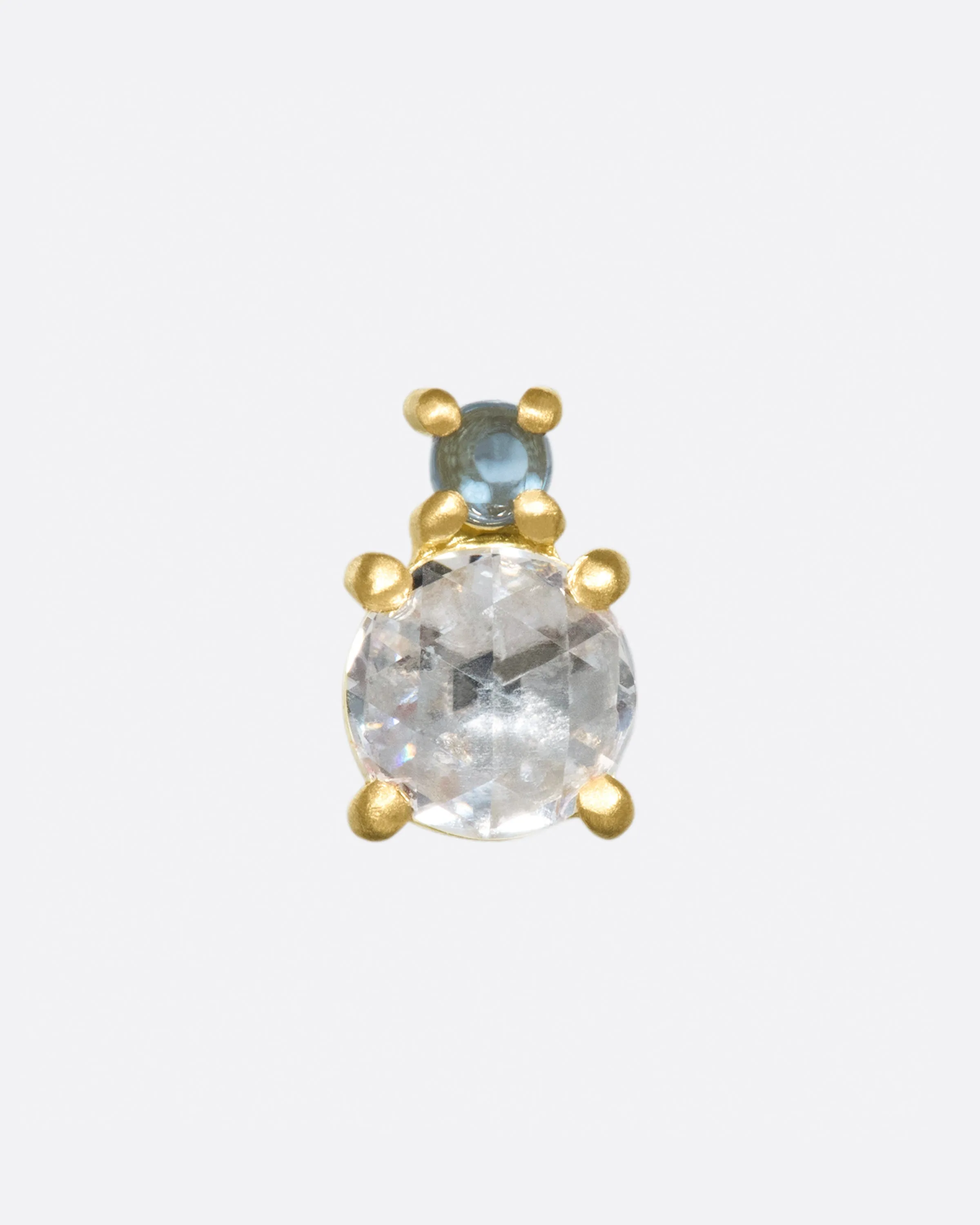 Gray Blue Sapphire Duo Threadless Earring