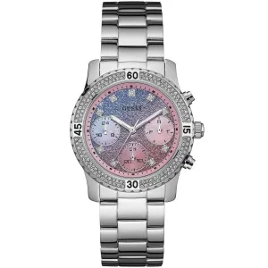Guess Confetti Silver Stainless Steel Multi Color Dial Chronograph Quartz Watch for Ladies - W0774L1