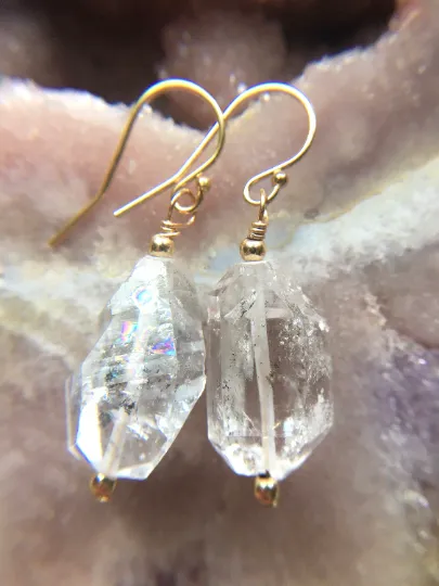 Herkimer Diamond Earrings Raw Crystal April Birthstone Jewelry
