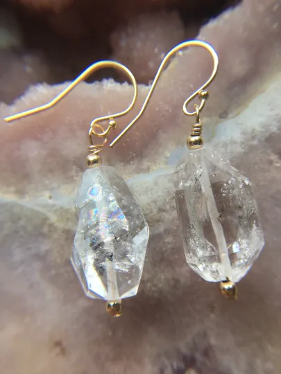 Herkimer Diamond Earrings Raw Crystal April Birthstone Jewelry
