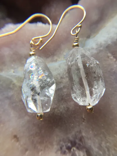 Herkimer Diamond Earrings Raw Crystal April Birthstone Jewelry