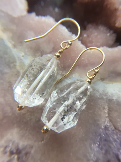 Herkimer Diamond Earrings Raw Crystal April Birthstone Jewelry