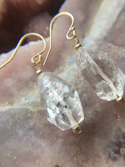 Herkimer Diamond Earrings Raw Crystal April Birthstone Jewelry