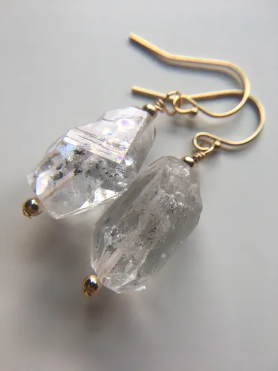 Herkimer Diamond Earrings Raw Crystal April Birthstone Jewelry
