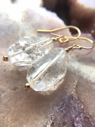 Herkimer Diamond Earrings Raw Crystal April Birthstone Jewelry