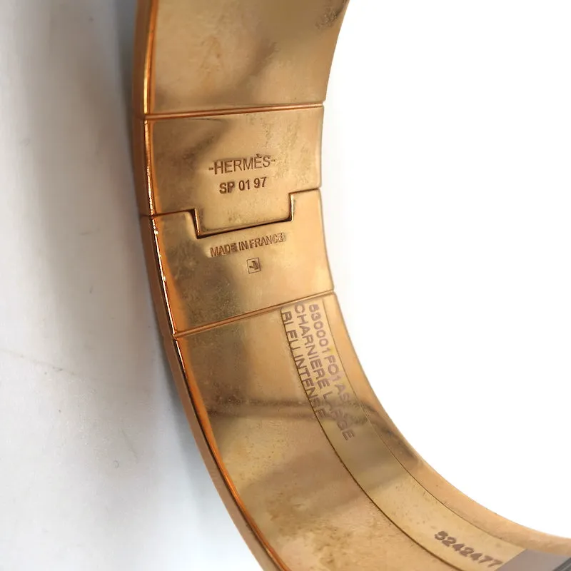 Hermes Charniere Large Hinged Bracelet Bleu Enamel & Rose Gold