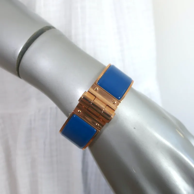 Hermes Charniere Large Hinged Bracelet Bleu Enamel & Rose Gold