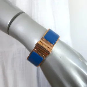 Hermes Charniere Large Hinged Bracelet Bleu Enamel & Rose Gold