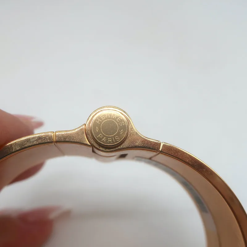 Hermes Charniere Large Hinged Bracelet Bleu Enamel & Rose Gold