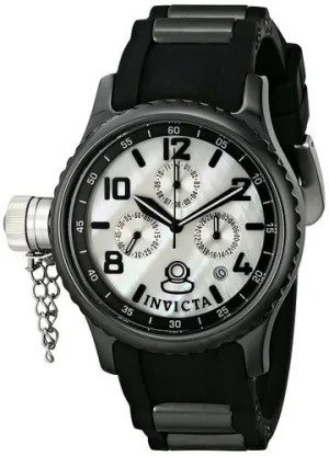 Invicta Women's 1820 Russian Diver White Mother-Of-Pearl Dial Black Polyurethane Watch