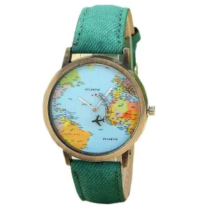 JECKSION Women Dress Watches,Fashion Global Travel By Plane Map