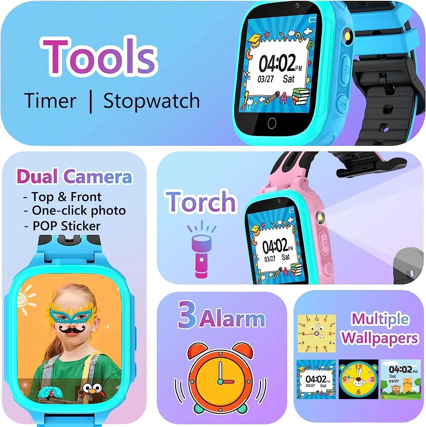 Kids Smart Watch for Boys Girls Watches Toys for 3-12 Year Old, Kids Watches with 14 Games Dual Camera Pedometer Music Alarm Flashlight, Birthday Gift for Kids Boys Girls(Pink)