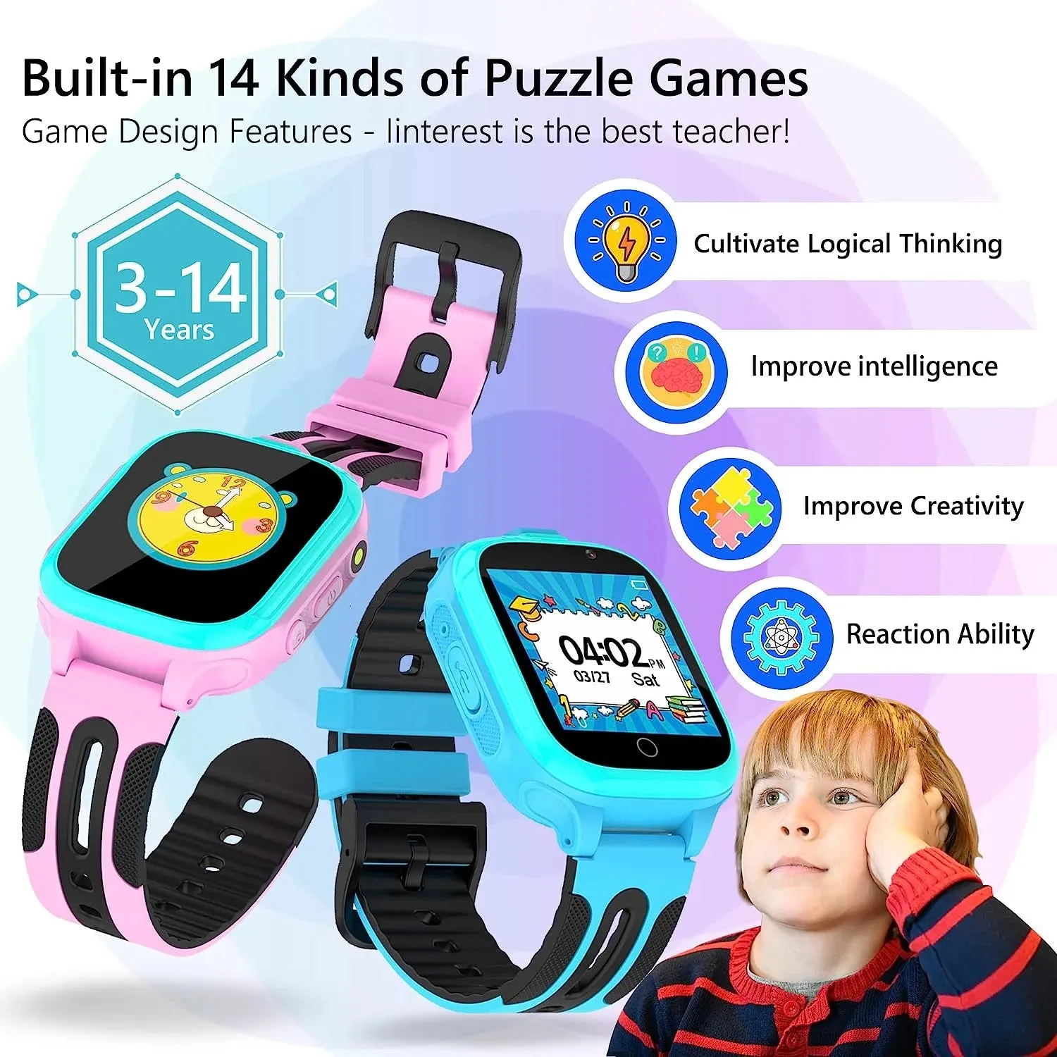 Kids Smart Watch for Boys Girls Watches Toys for 3-12 Year Old, Kids Watches with 14 Games Dual Camera Pedometer Music Alarm Flashlight, Birthday Gift for Kids Boys Girls(Pink)