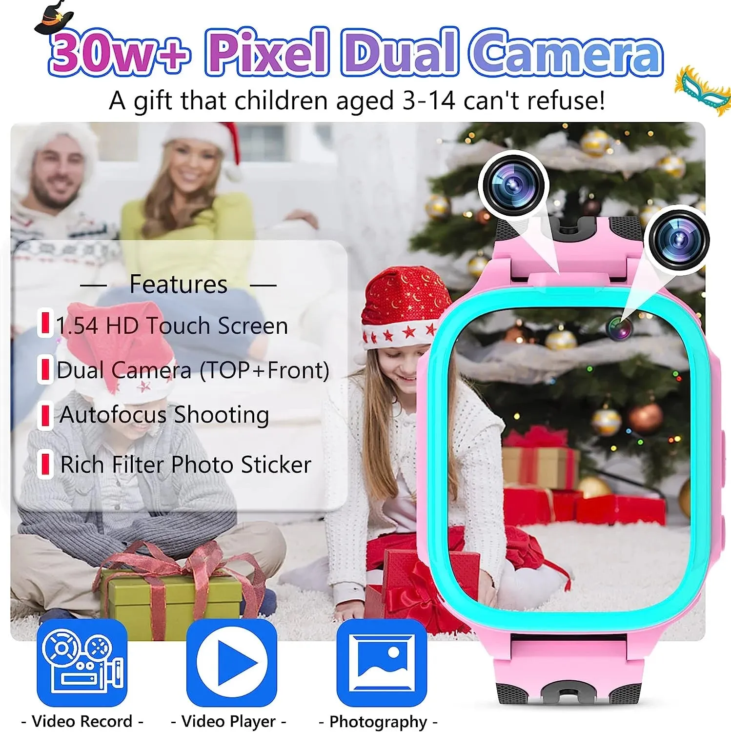 Kids Smart Watch for Boys Girls Watches Toys for 3-12 Year Old, Kids Watches with 14 Games Dual Camera Pedometer Music Alarm Flashlight, Birthday Gift for Kids Boys Girls(Pink)