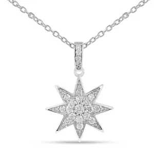 Lab Diamond Cluster Star Pendant Silver Necklace