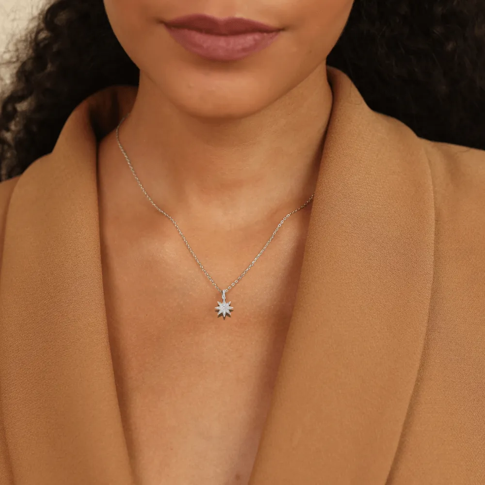 Lab Diamond Cluster Star Pendant Silver Necklace