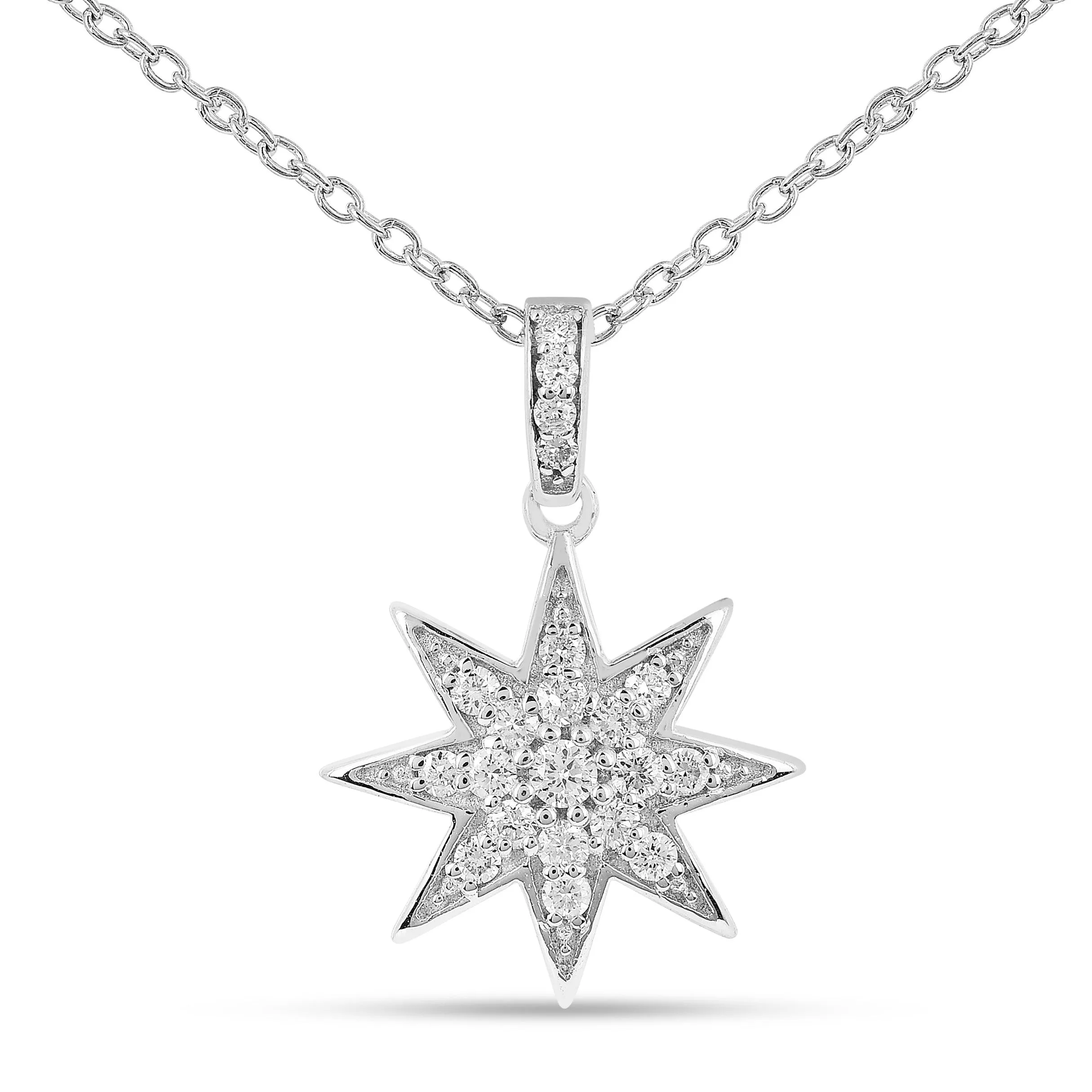 Lab Diamond Cluster Star Pendant Silver Necklace