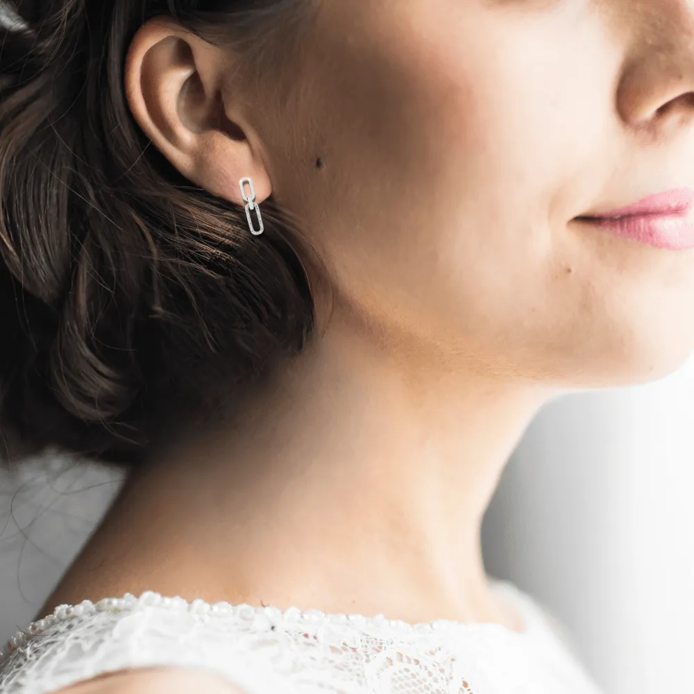 Lab  Diamond Open Rectangle Drop Earrings