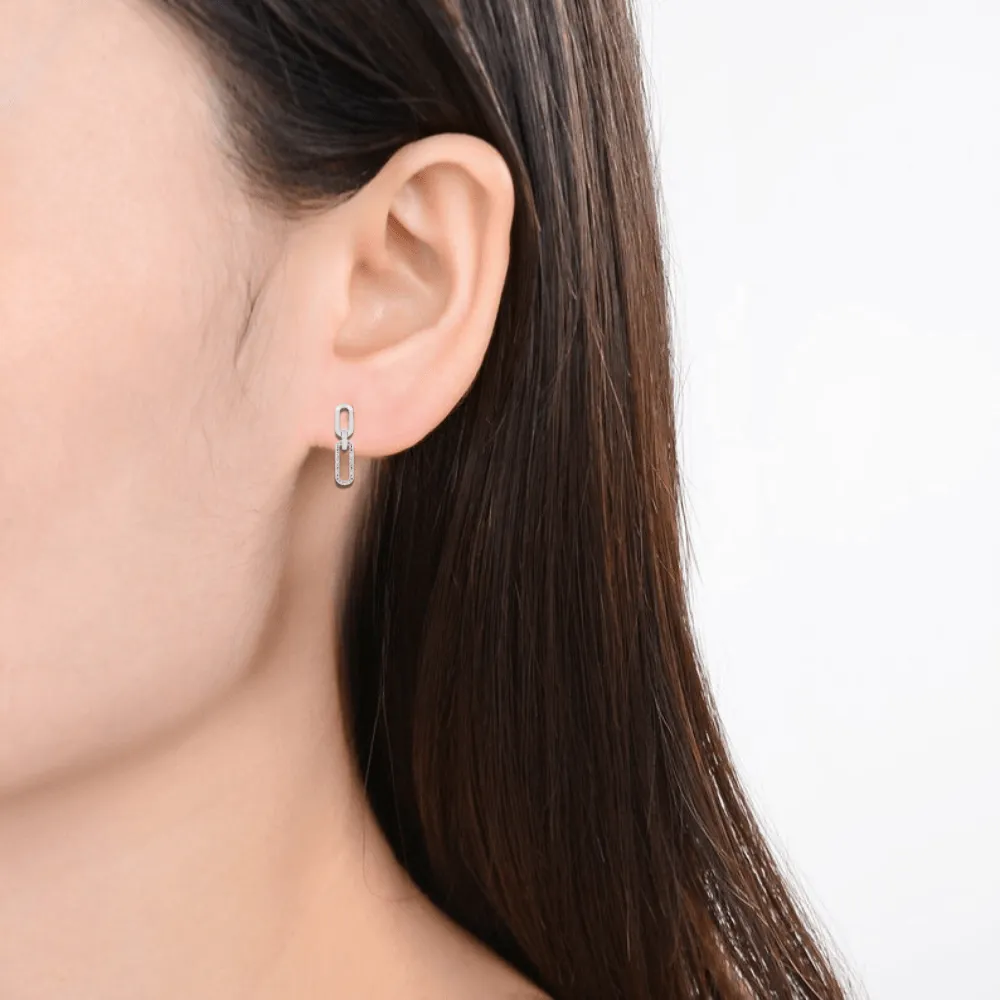 Lab  Diamond Open Rectangle Drop Earrings