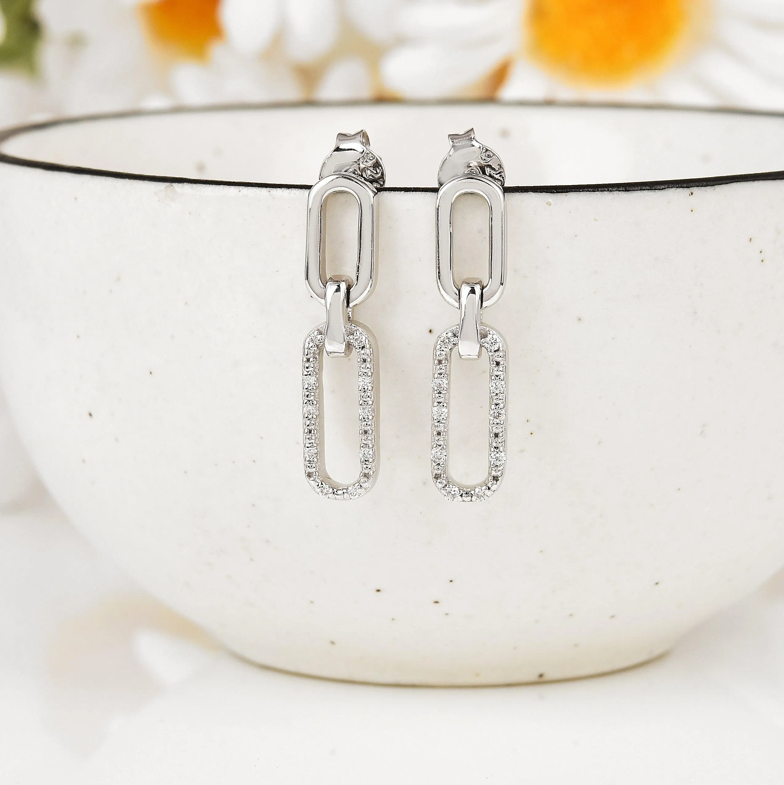 Lab  Diamond Open Rectangle Drop Earrings