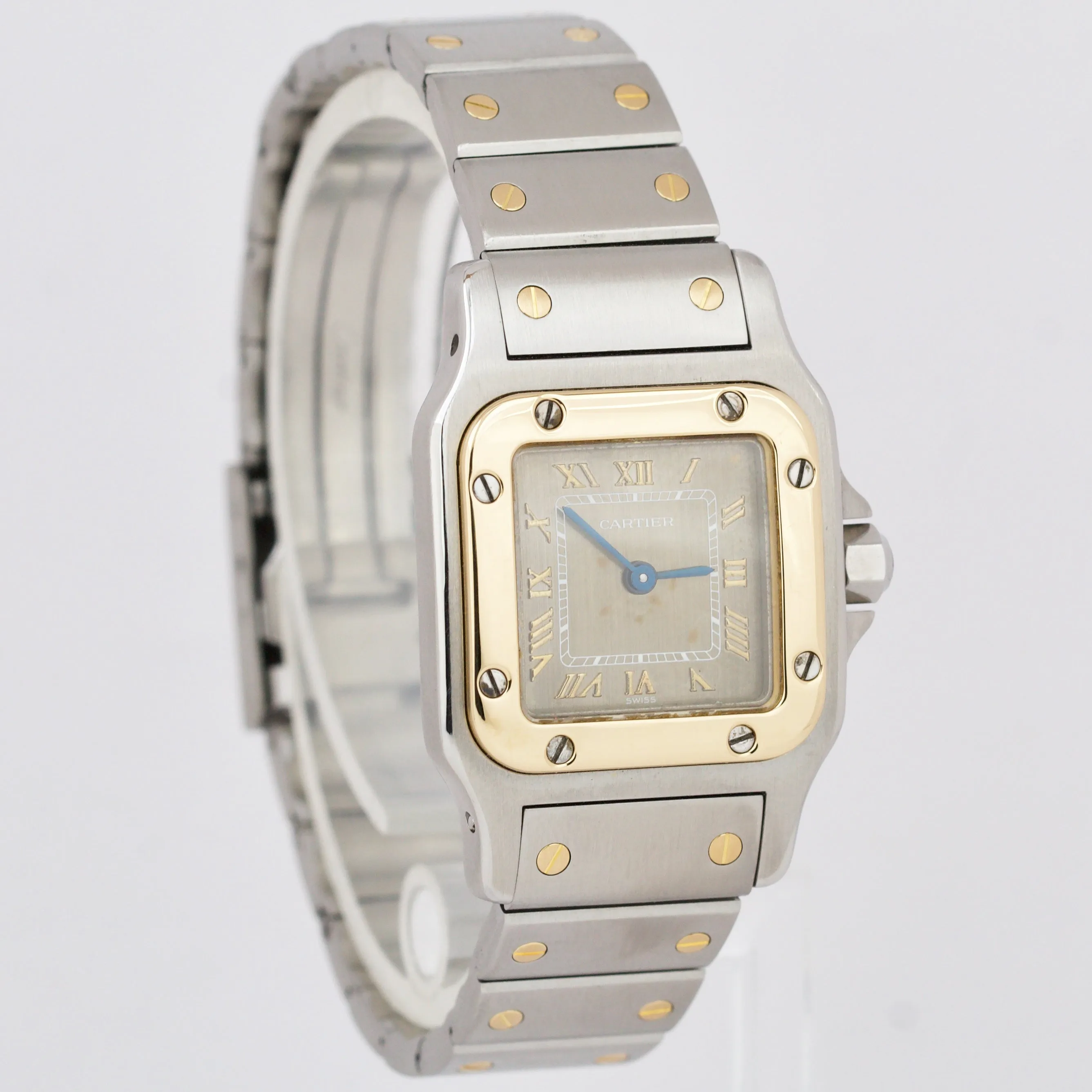 Ladies Cartier Santos Galbee Two Tone Patina Dial 24mm Quartz Watch 1057930 BOX