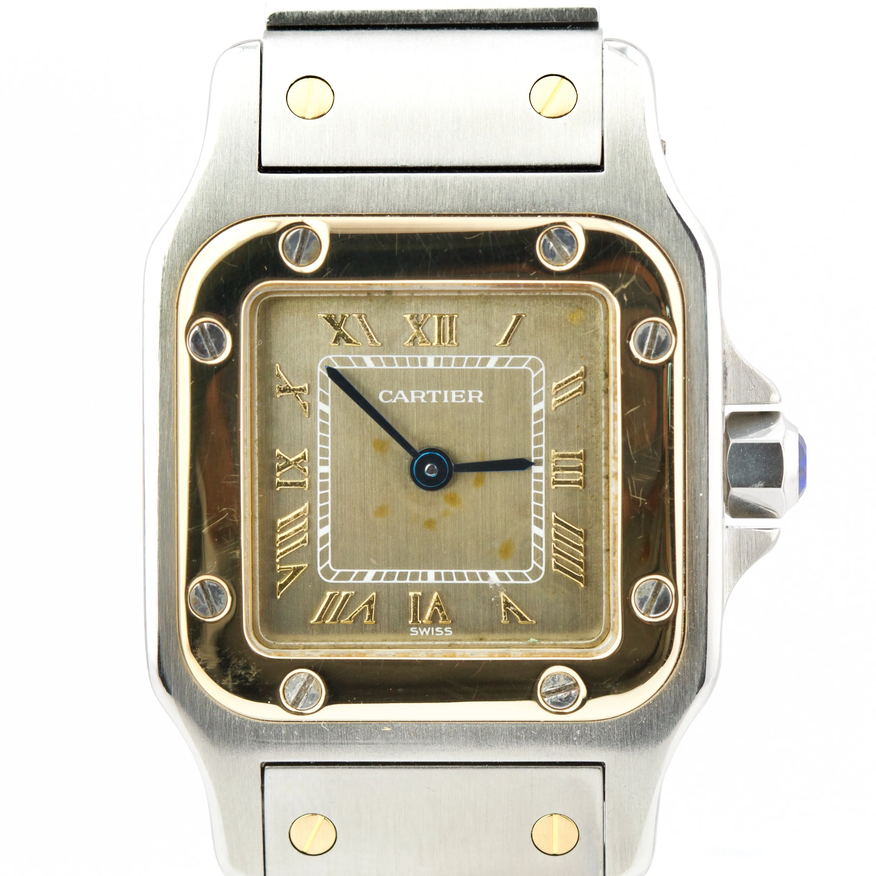 Ladies Cartier Santos Galbee Two Tone Patina Dial 24mm Quartz Watch 1057930 BOX