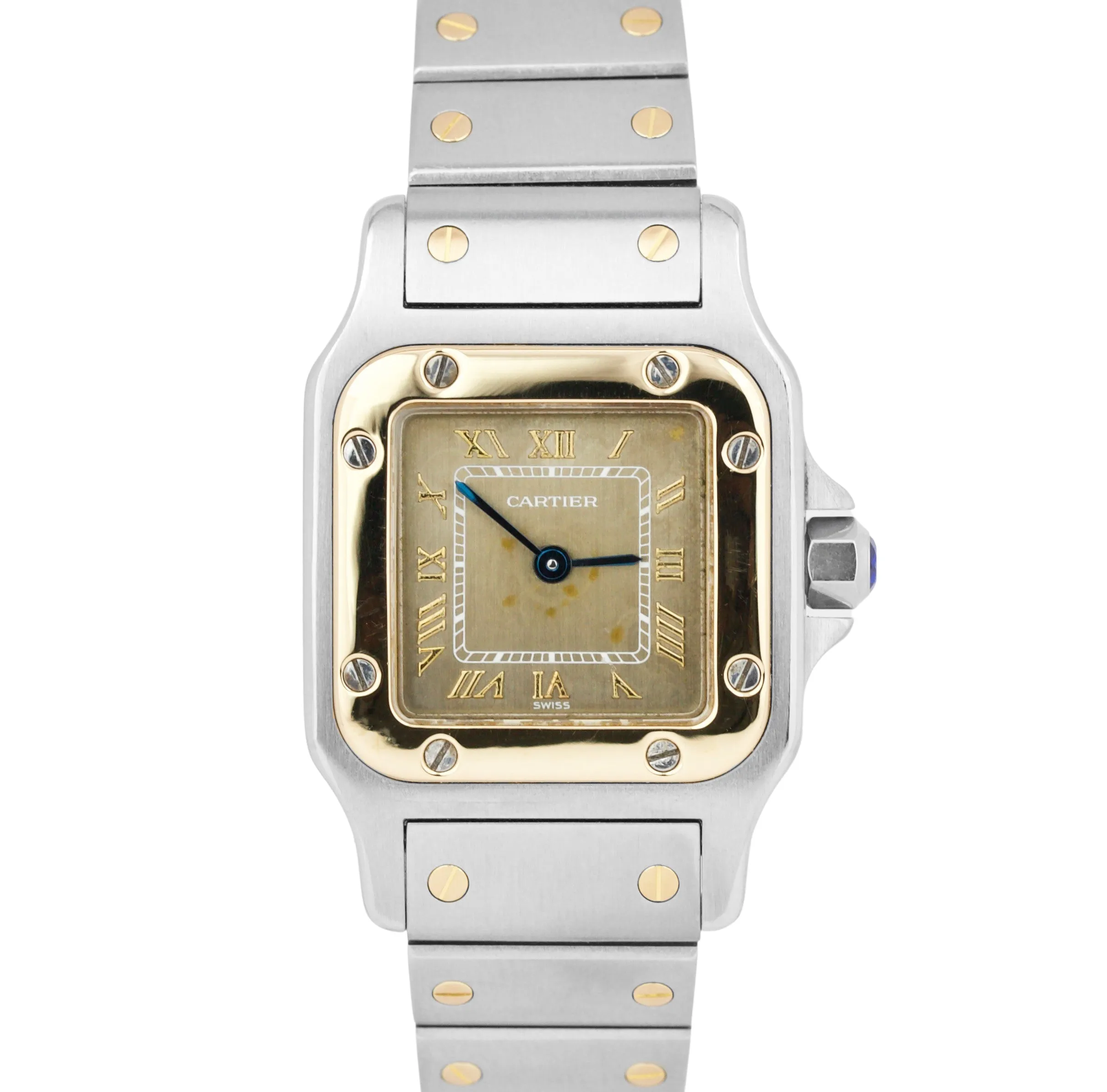Ladies Cartier Santos Galbee Two Tone Patina Dial 24mm Quartz Watch 1057930 BOX
