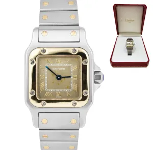 Ladies Cartier Santos Galbee Two Tone Patina Dial 24mm Quartz Watch 1057930 BOX
