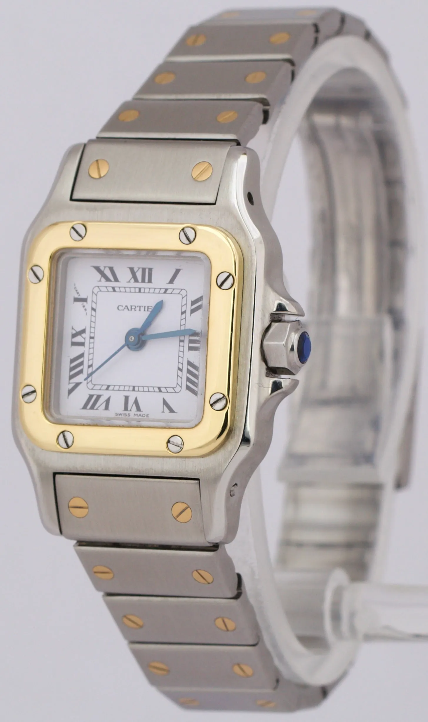Ladies Cartier Santos IVORY ROMAN 18K Gold Stainless AUTOMATIC 24mm Watch 0902