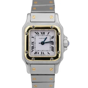 Ladies Cartier Santos IVORY ROMAN 18K Gold Stainless AUTOMATIC 24mm Watch 0902