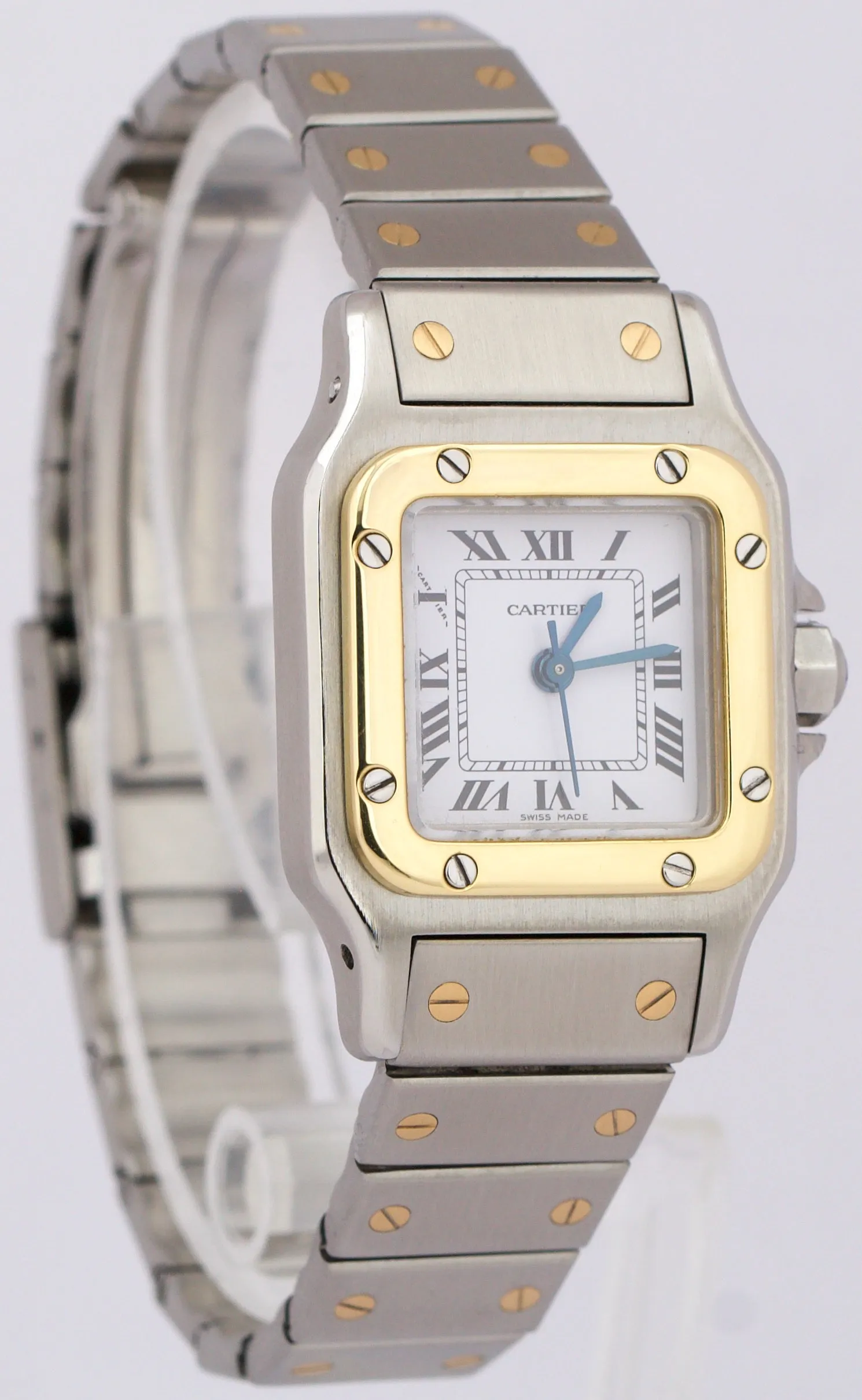 Ladies Cartier Santos IVORY ROMAN 18K Gold Stainless AUTOMATIC 24mm Watch 0902