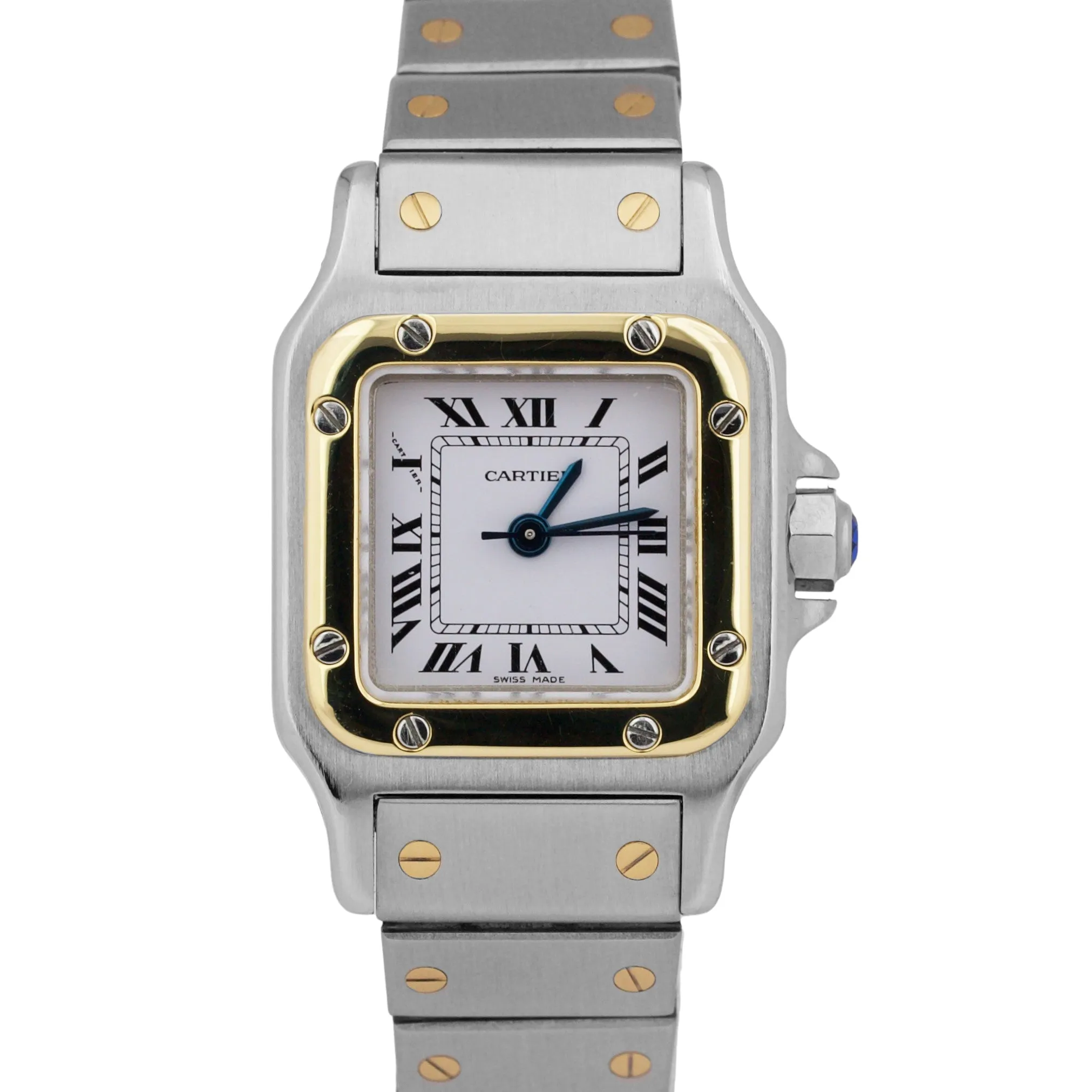 Ladies Cartier Santos IVORY ROMAN 18K Gold Stainless AUTOMATIC 24mm Watch 0902
