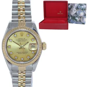 Ladies Rolex 69173 Two Tone 18k Gold 26mm Champagne Diamond Watch Box